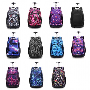 OEM Customisable heat transfer printing wheeled school backpack carry-on rolling bags
