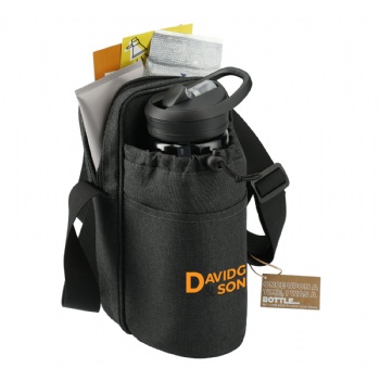 Black RPET long shoulder small crossbody sling bag for drinkwares