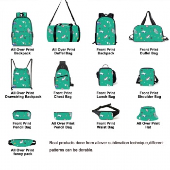 Different bag models made of sublimated pattern